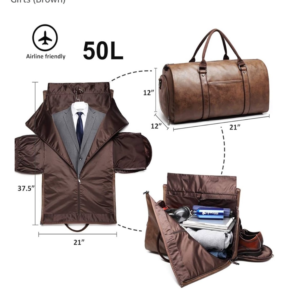 Classic Brown Leather Duffel Bag with Shoulder Straps